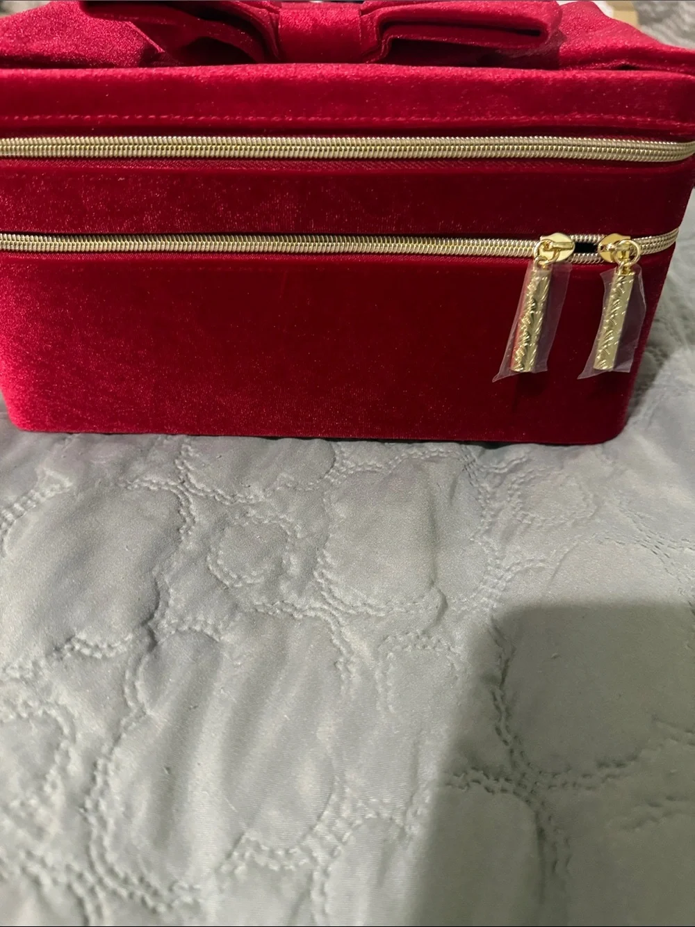 Estee Lauder Velvet Cosmetic Case in Deep Red with Gold Hardware
